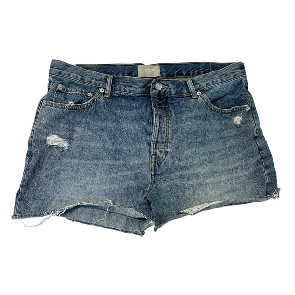 Everlane Relaxed 90s Cut Off Jean Shorts Distressed Organic Cotton size 32 - Picture 1 of 6